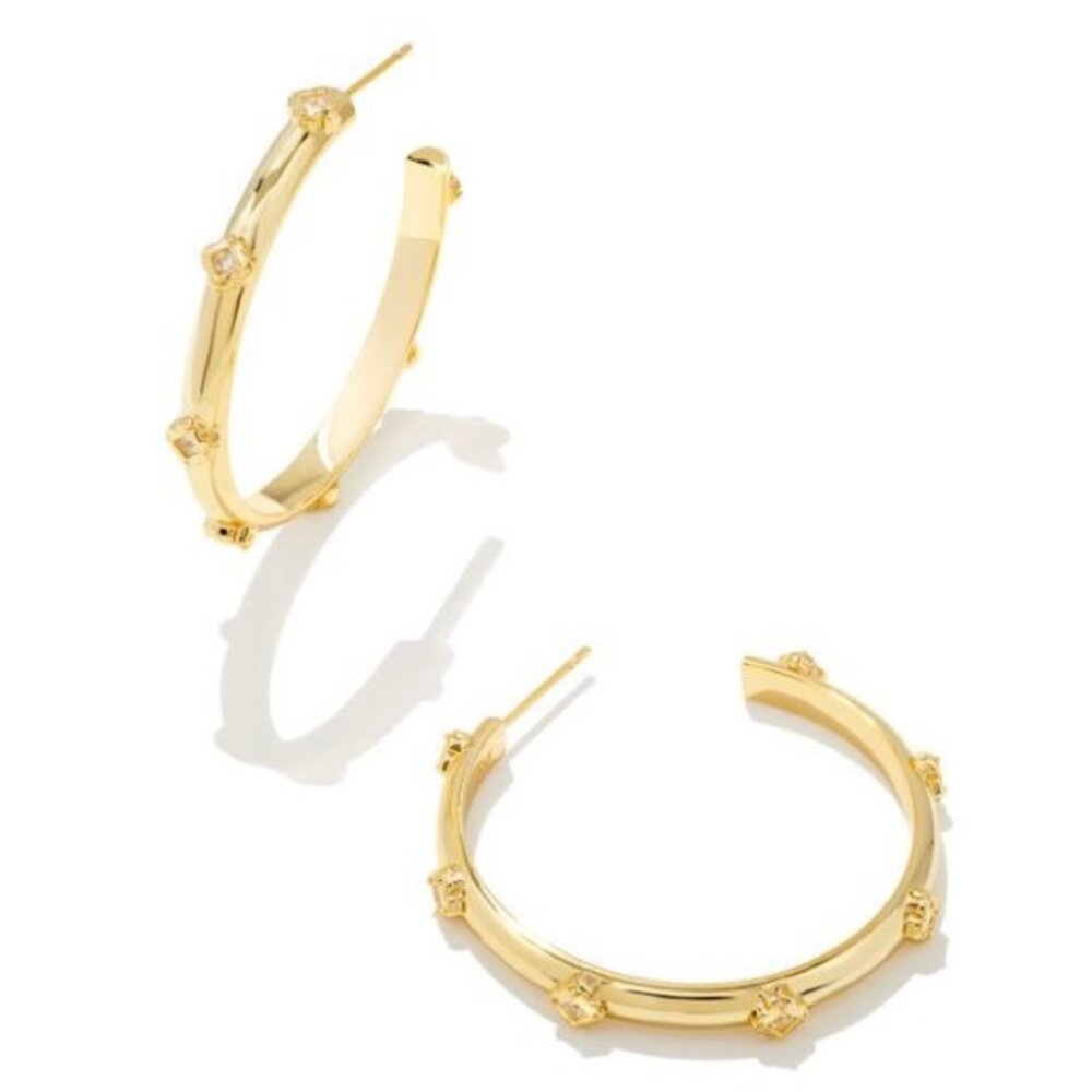 KENDRA SCOTT EARRINGS JOELLE HOOP Yellow GOLD tone and WHITE CRYSTAL